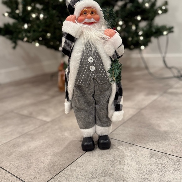 Black White Plaid Santa Claus 16 Inch Farmhouse Christmas Decor - Picture 2 of 4